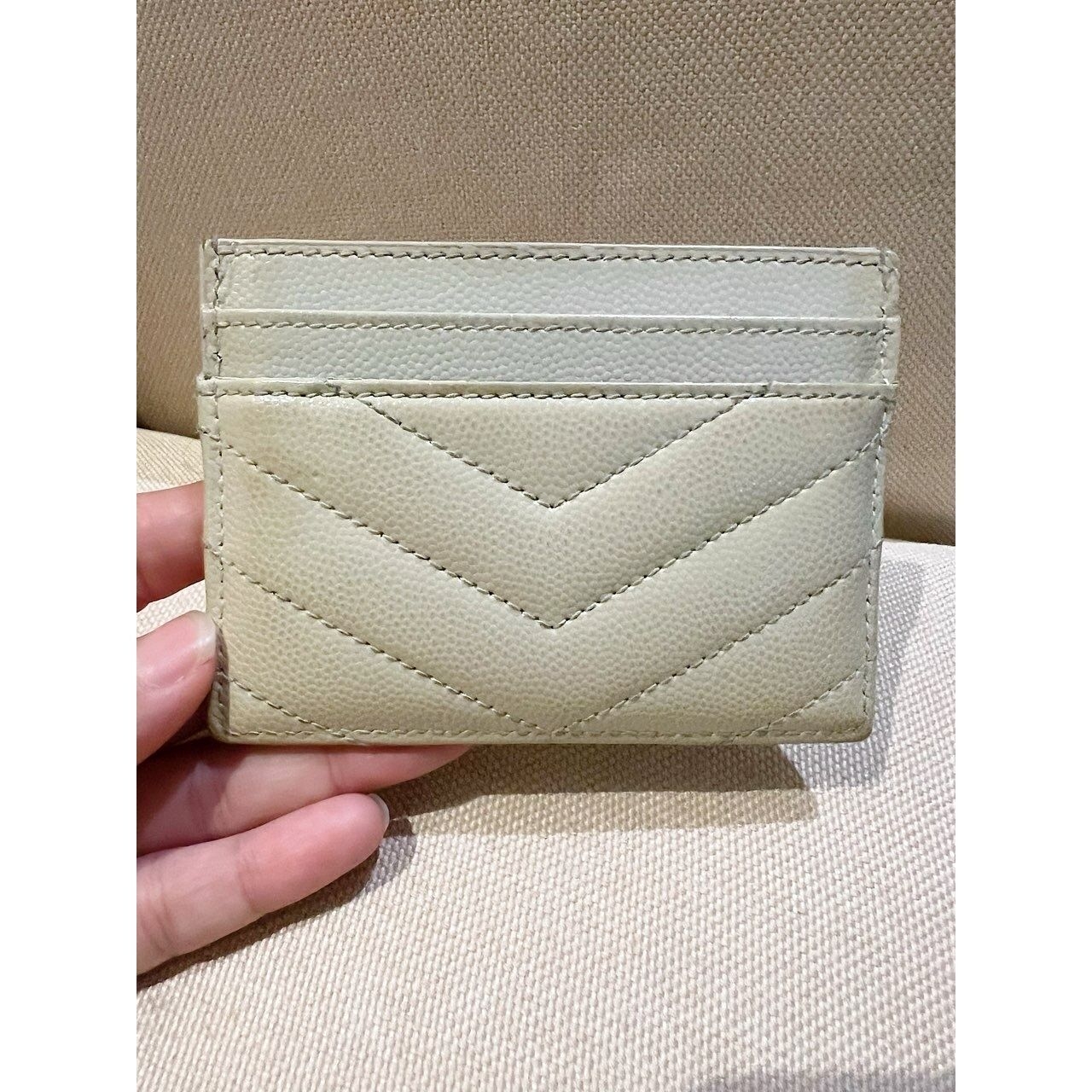 Yves Saint Laurent Chevron Quilted Beige Card Case