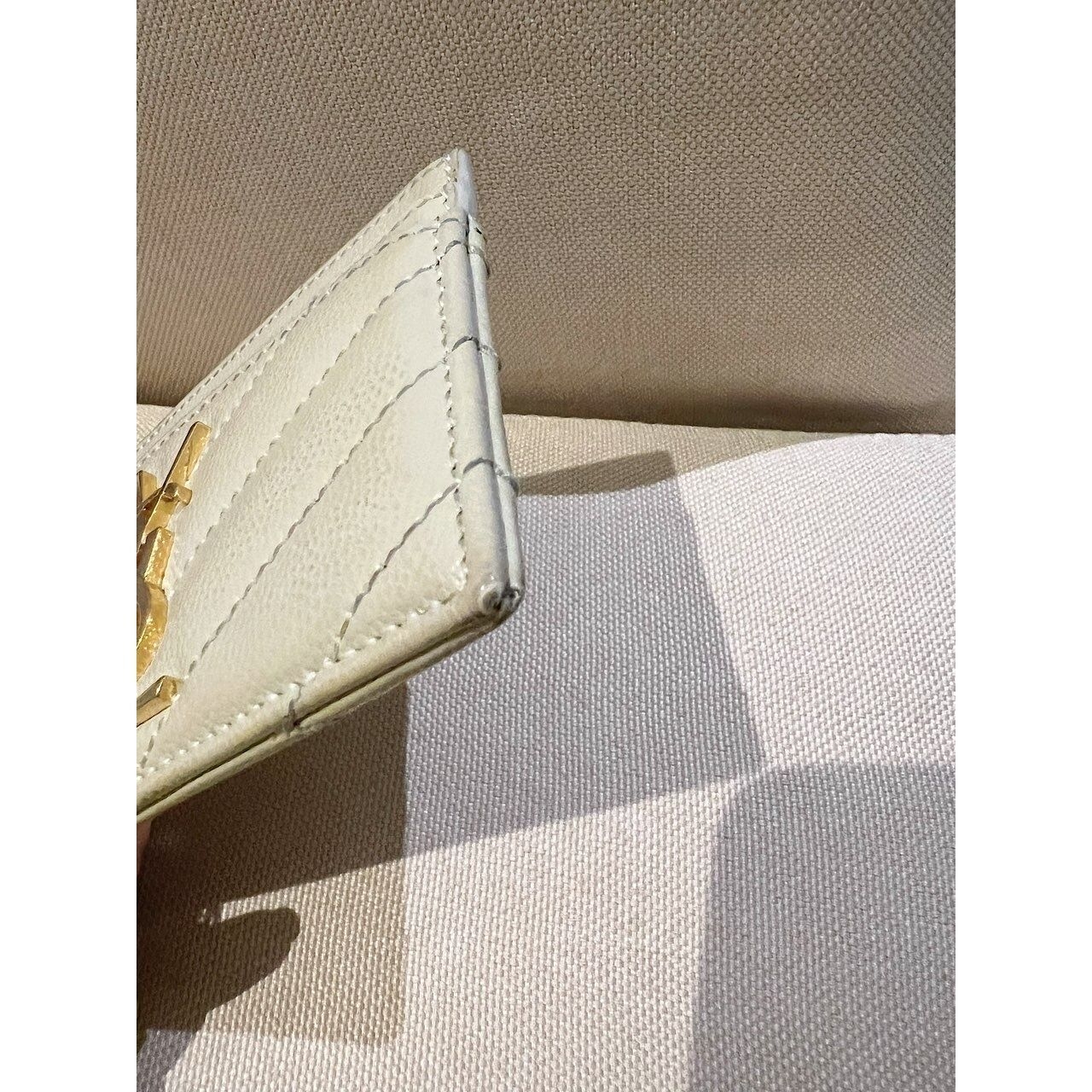 Yves Saint Laurent Chevron Quilted Beige Card Case