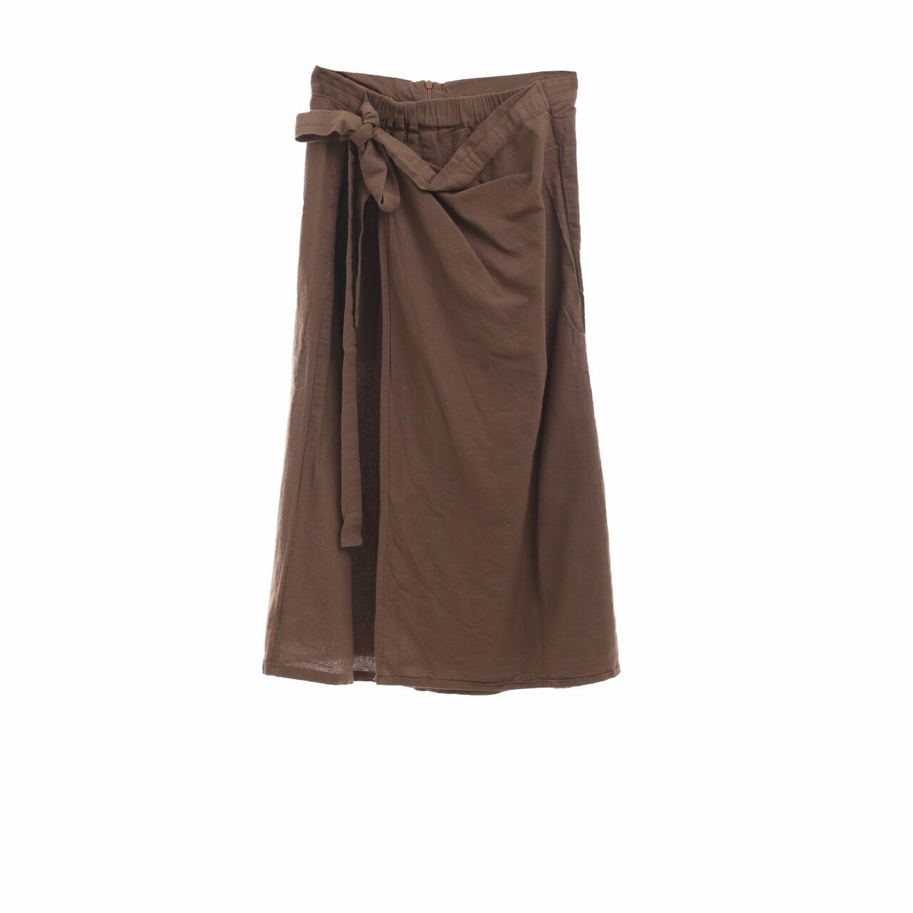 Claryn Brown Wrap Midi Skirt