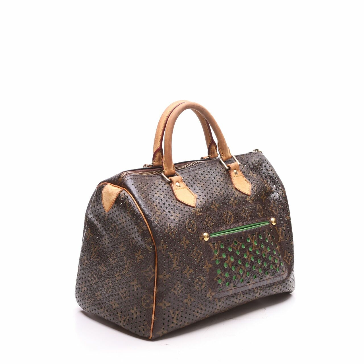 Louis Vuitton Limited Edition Green Monogram Perforated Speedy Hand Bag