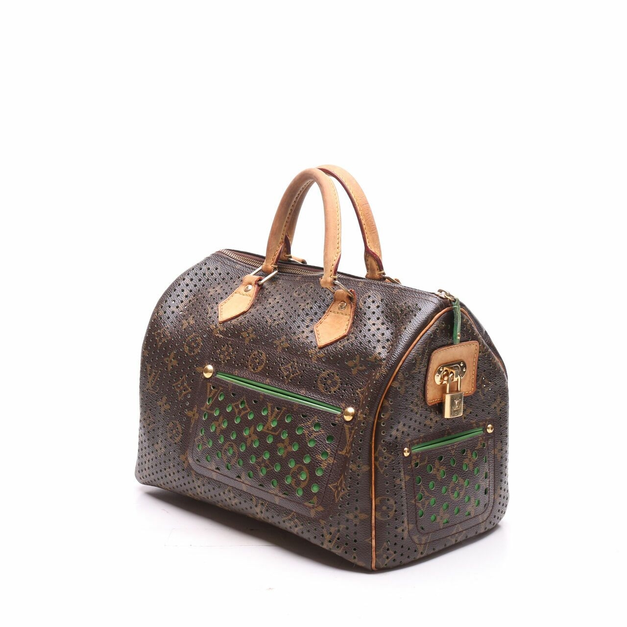 Louis Vuitton Limited Edition Green Monogram Perforated Speedy Hand Bag