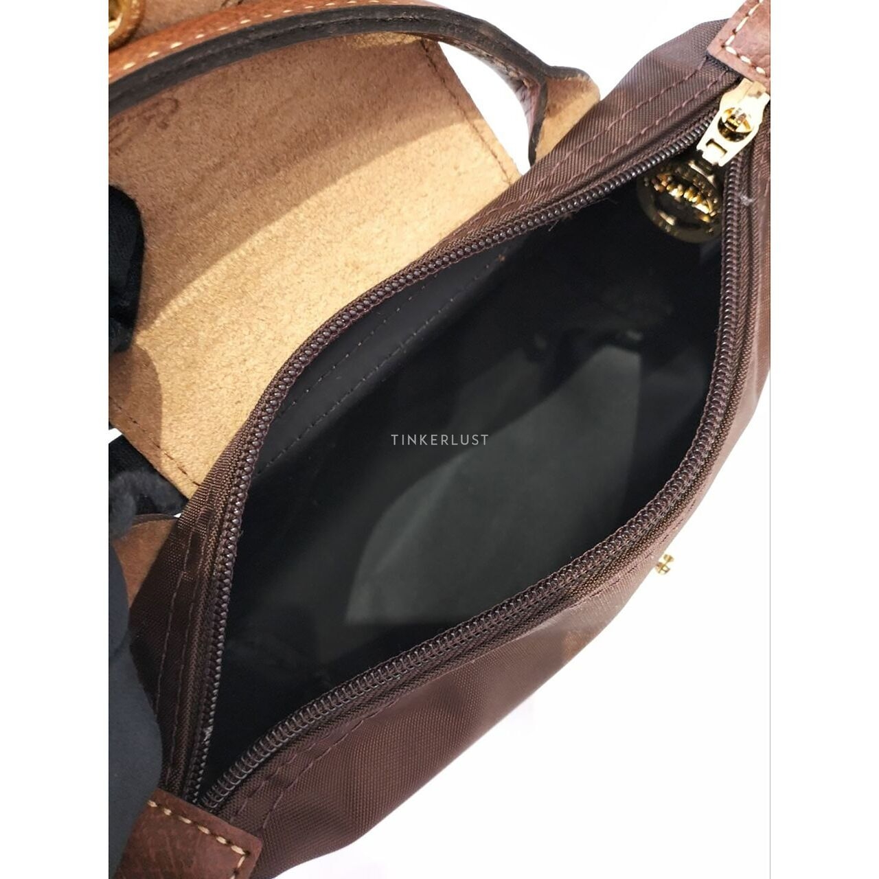 Longchamp Classic Mini Pouch Top Handle in Ebene & Brown Pouch