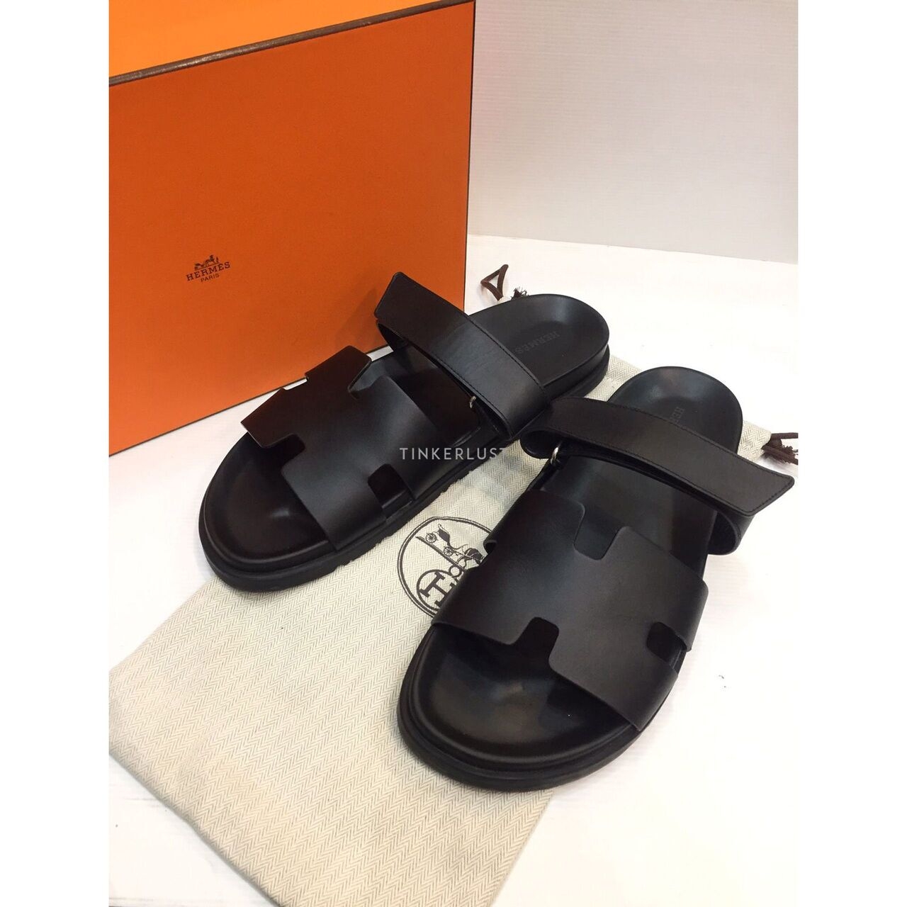 Hermes Chypre Veau All Black Sandals	