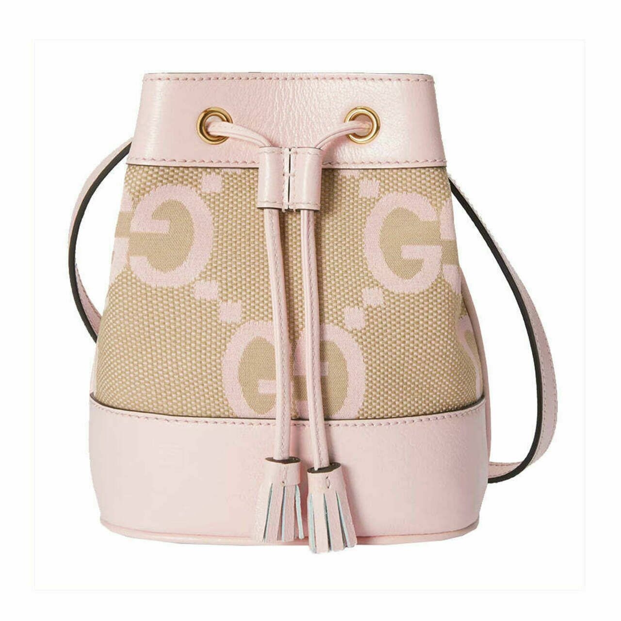 Gucci Ophidia Jumbo GG Mini Canvas and Leather Bucket Bag Pink/Camel