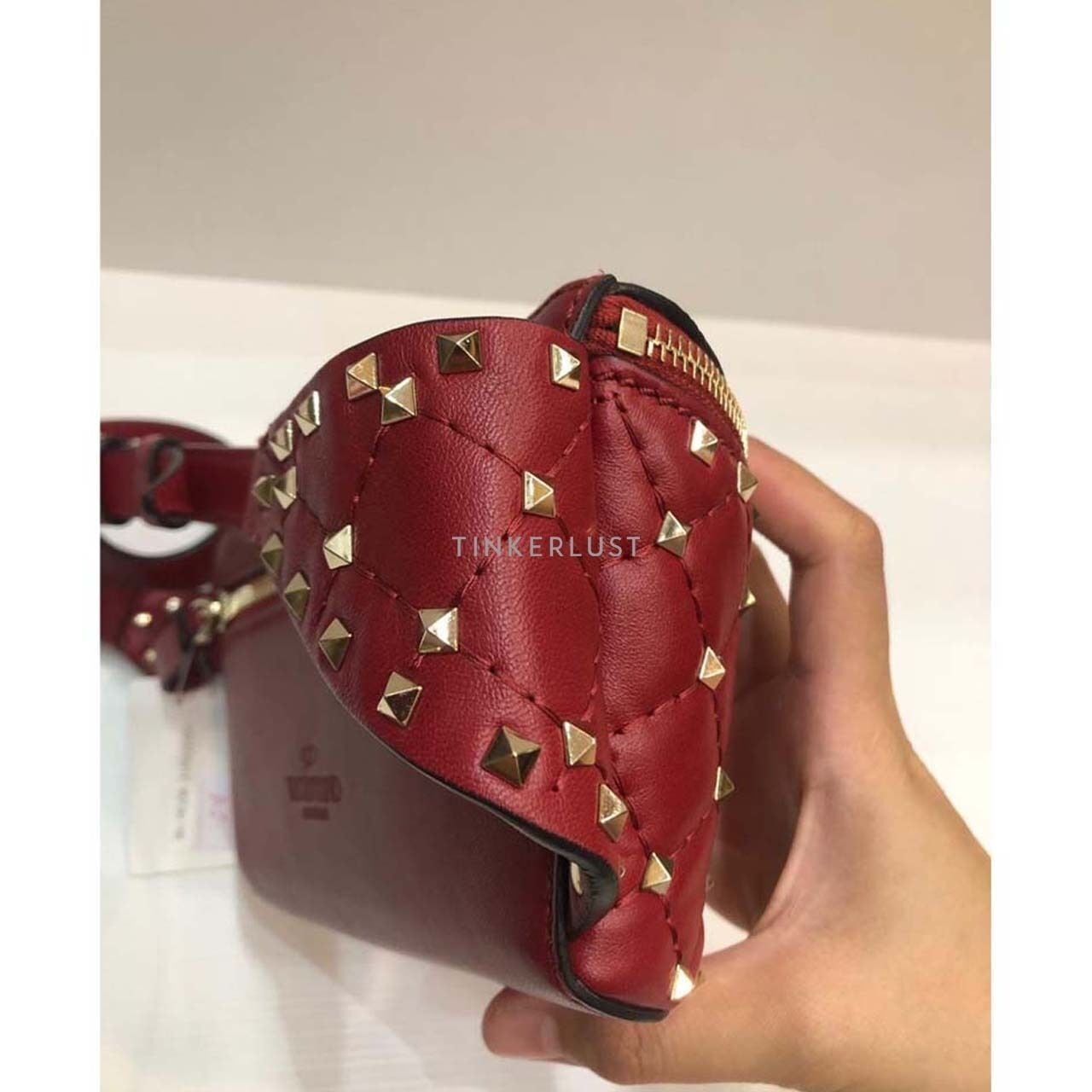 Valentino Spike Rockstud Lambskin Red Belt Sling Bag