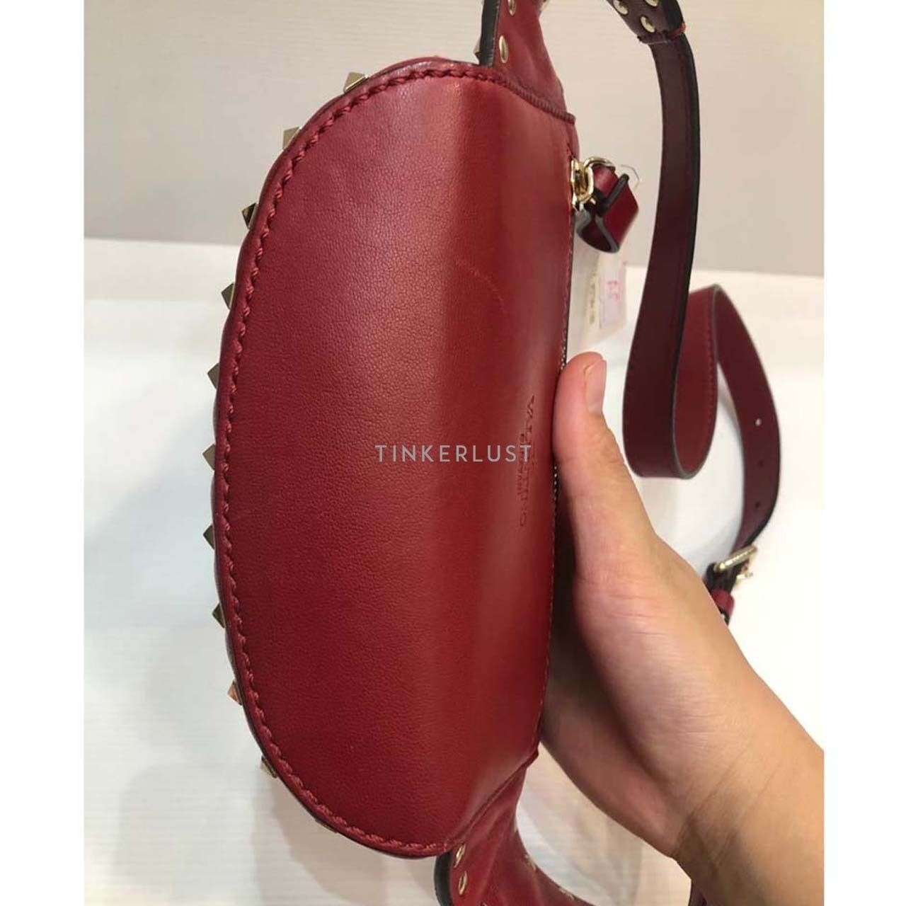 Valentino Spike Rockstud Lambskin Red Belt Sling Bag