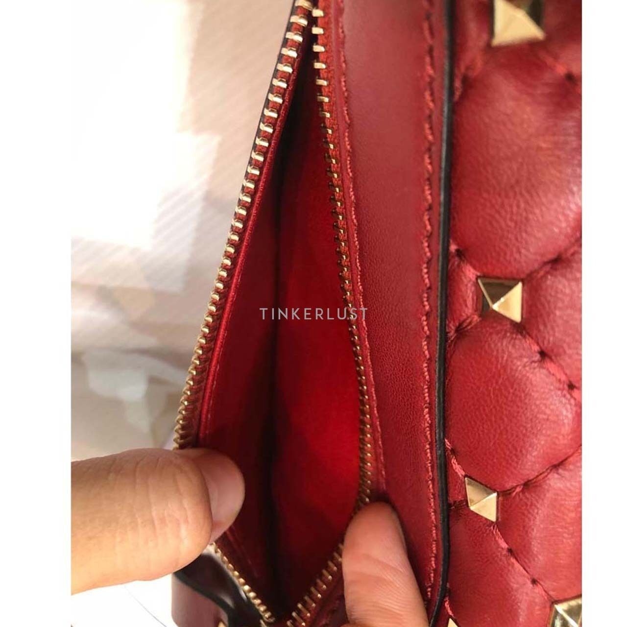 Valentino Spike Rockstud Lambskin Red Belt Sling Bag