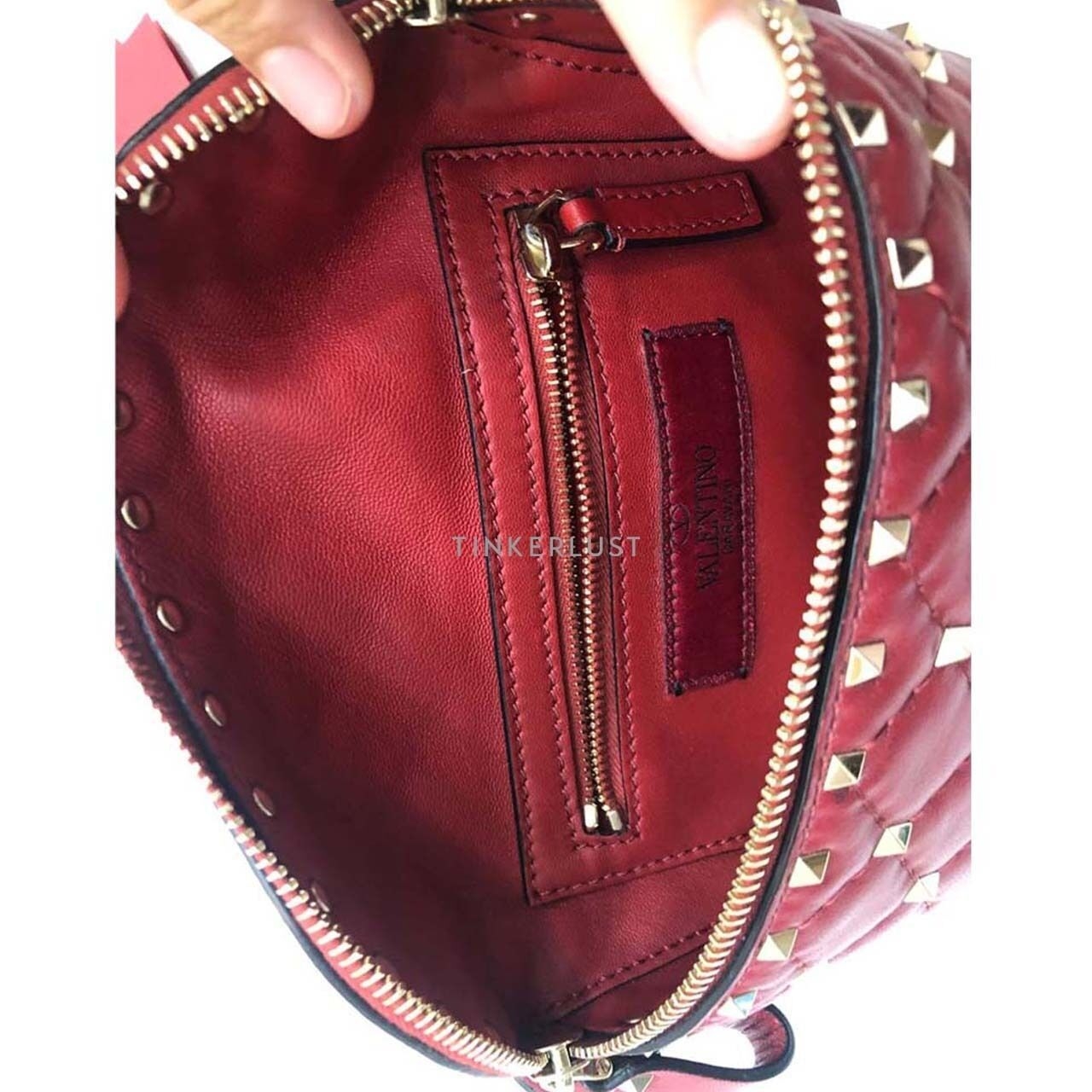 Valentino Spike Rockstud Lambskin Red Belt Sling Bag