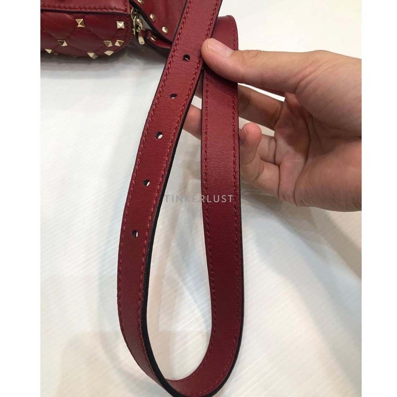 Valentino Spike Rockstud Lambskin Red Belt Sling Bag