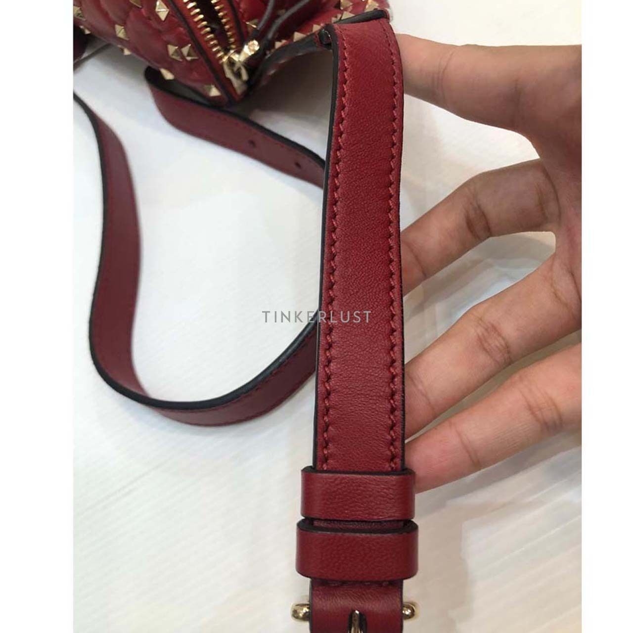 Valentino Spike Rockstud Lambskin Red Belt Sling Bag