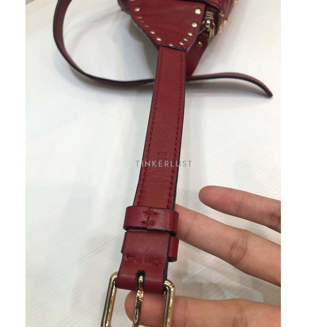 Valentino Spike Rockstud Lambskin Red Belt Sling Bag