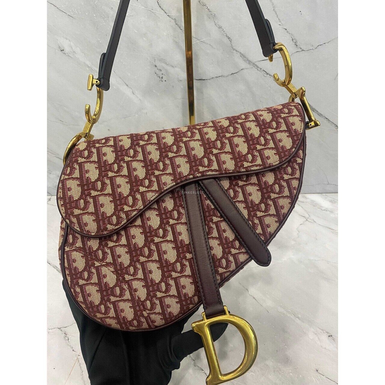 Dior Saddle Medium Oblique Maroon GHW 2018 Shoulder Bag