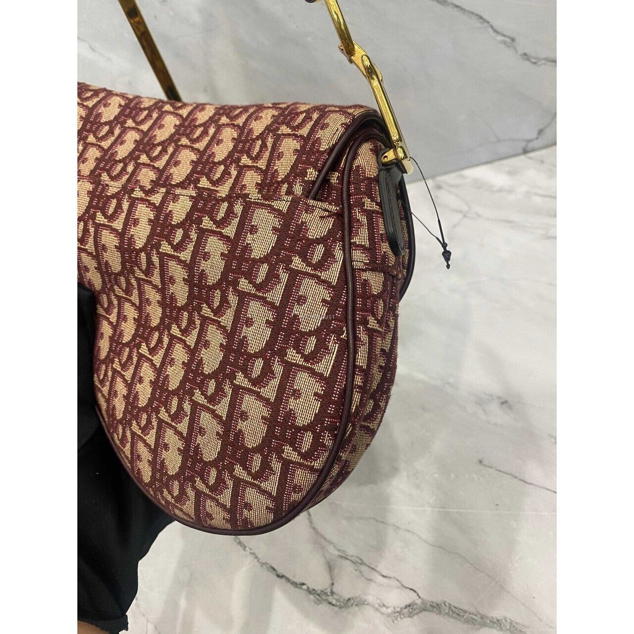 Dior Saddle Medium Oblique Maroon GHW 2018 Shoulder Bag