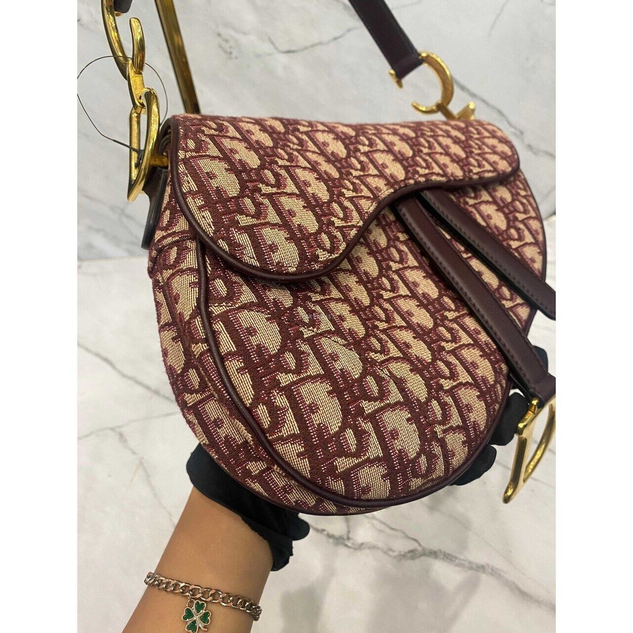 Dior Saddle Medium Oblique Maroon GHW 2018 Shoulder Bag