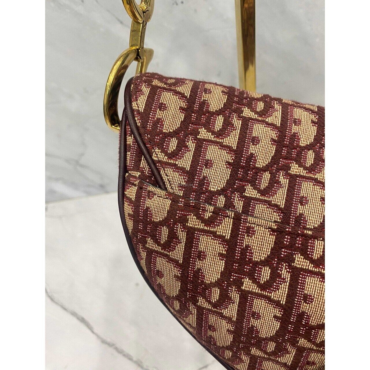 Dior Saddle Medium Oblique Maroon GHW 2018 Shoulder Bag