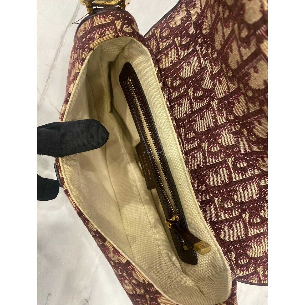 Dior Saddle Medium Oblique Maroon GHW 2018 Shoulder Bag