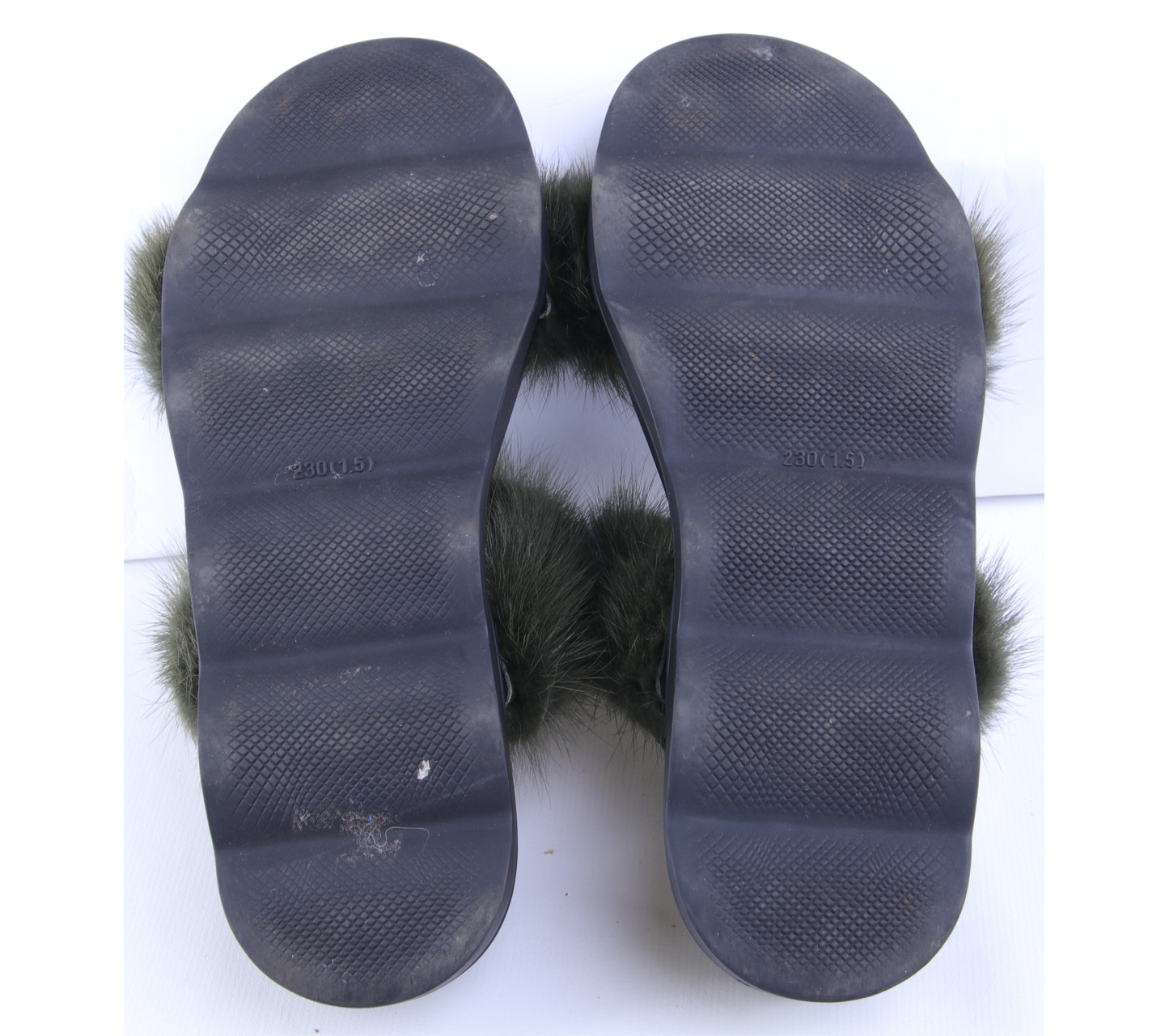 Staccato Black And Green Strap Slide Fur Sandals