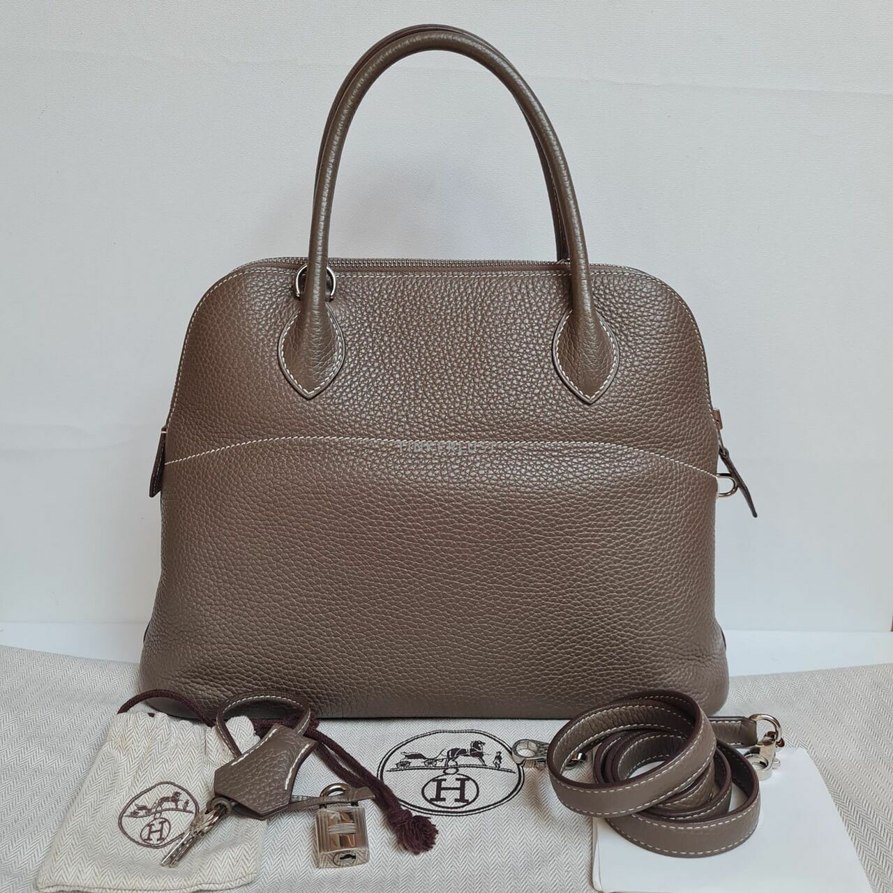 Hermes Bolide 31 Etoupe Clemence PHW #T Satchel