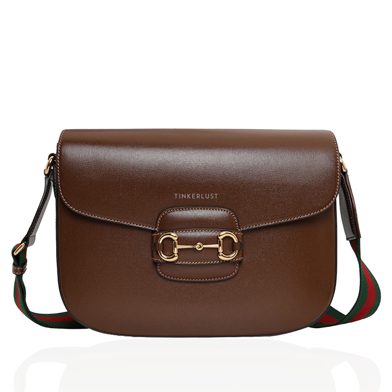 Gucci 1995 Horsebit Shoulder Bag in Brown Leather with Web Strap