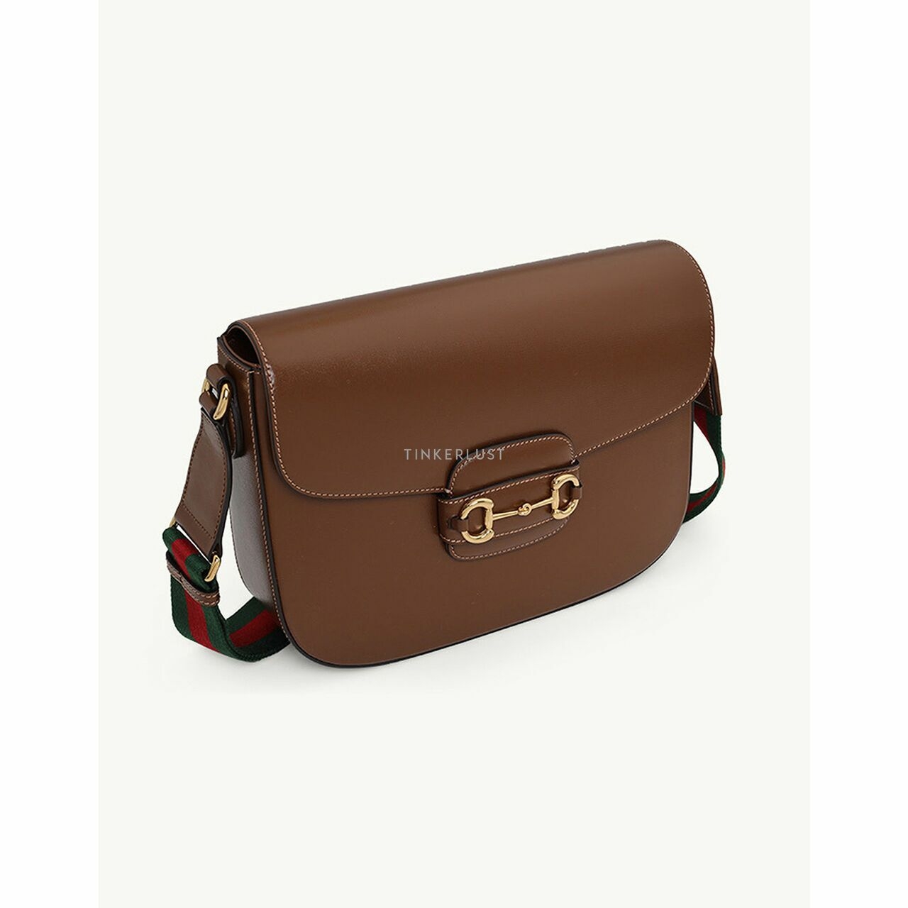 Gucci 1995 Horsebit Shoulder Bag in Brown Leather with Web Strap