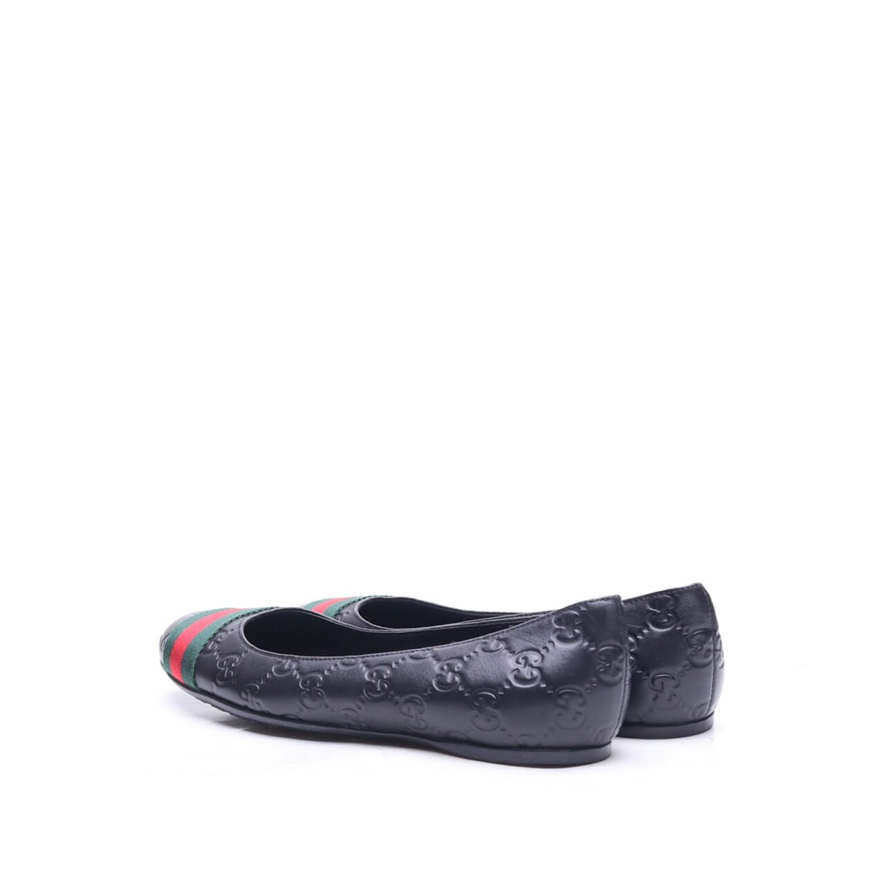 Gucci Black Leather Signature Web Ballet Flats