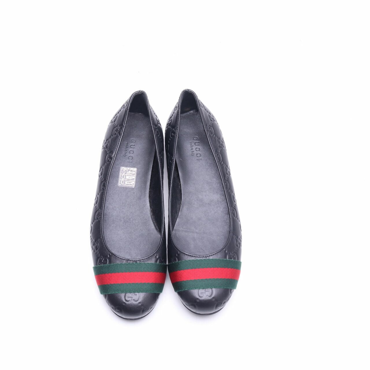 Gucci Black Leather Signature Web Ballet Flats