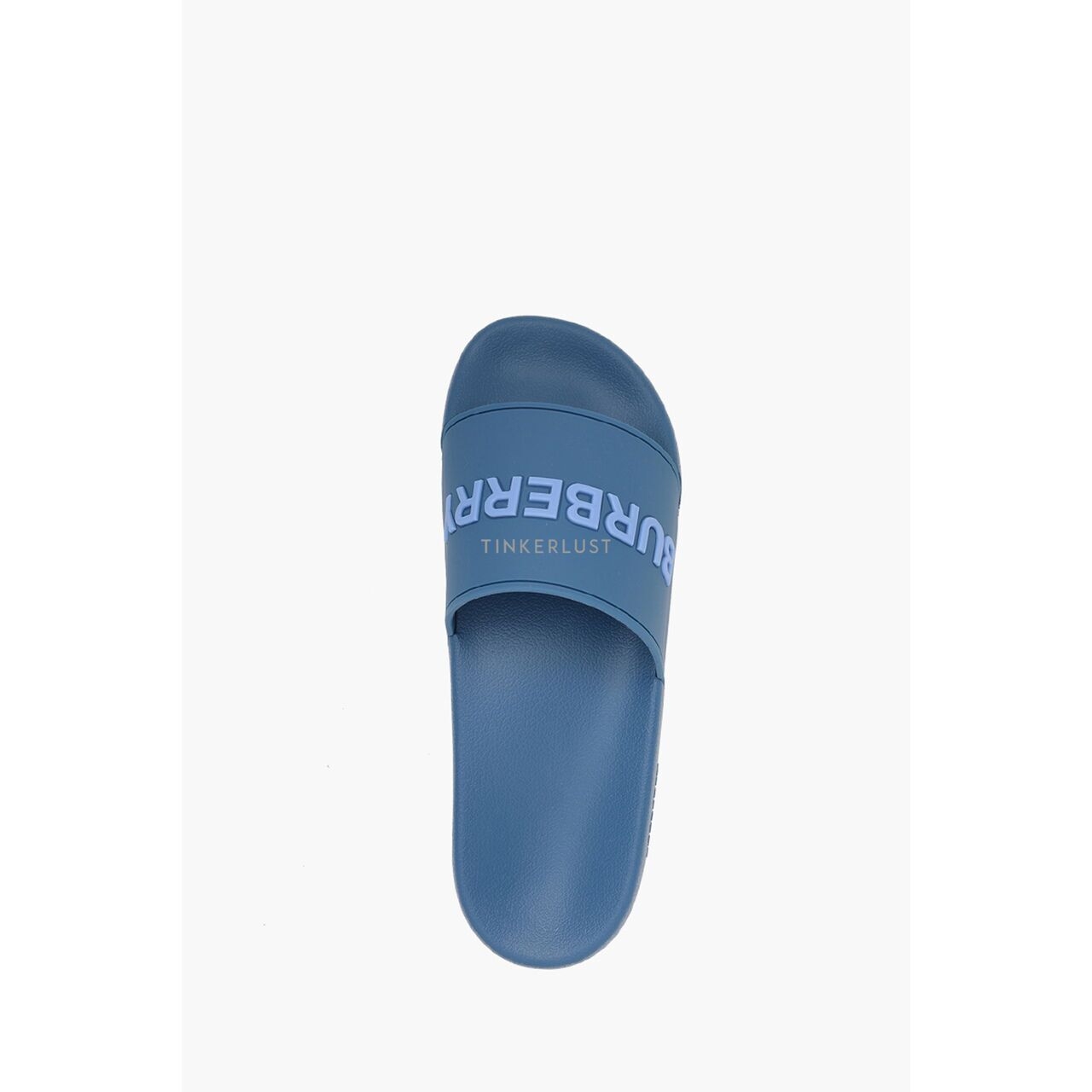 Burberry Men Logo Embossed Slides in Dark Cerulean Blue