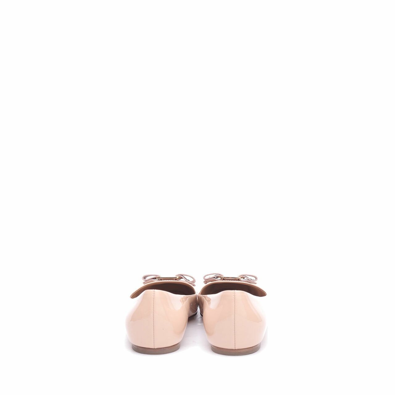 Salvatore Ferragamo Varina Bow Patent-leather Nude Ballet Flat Shoes