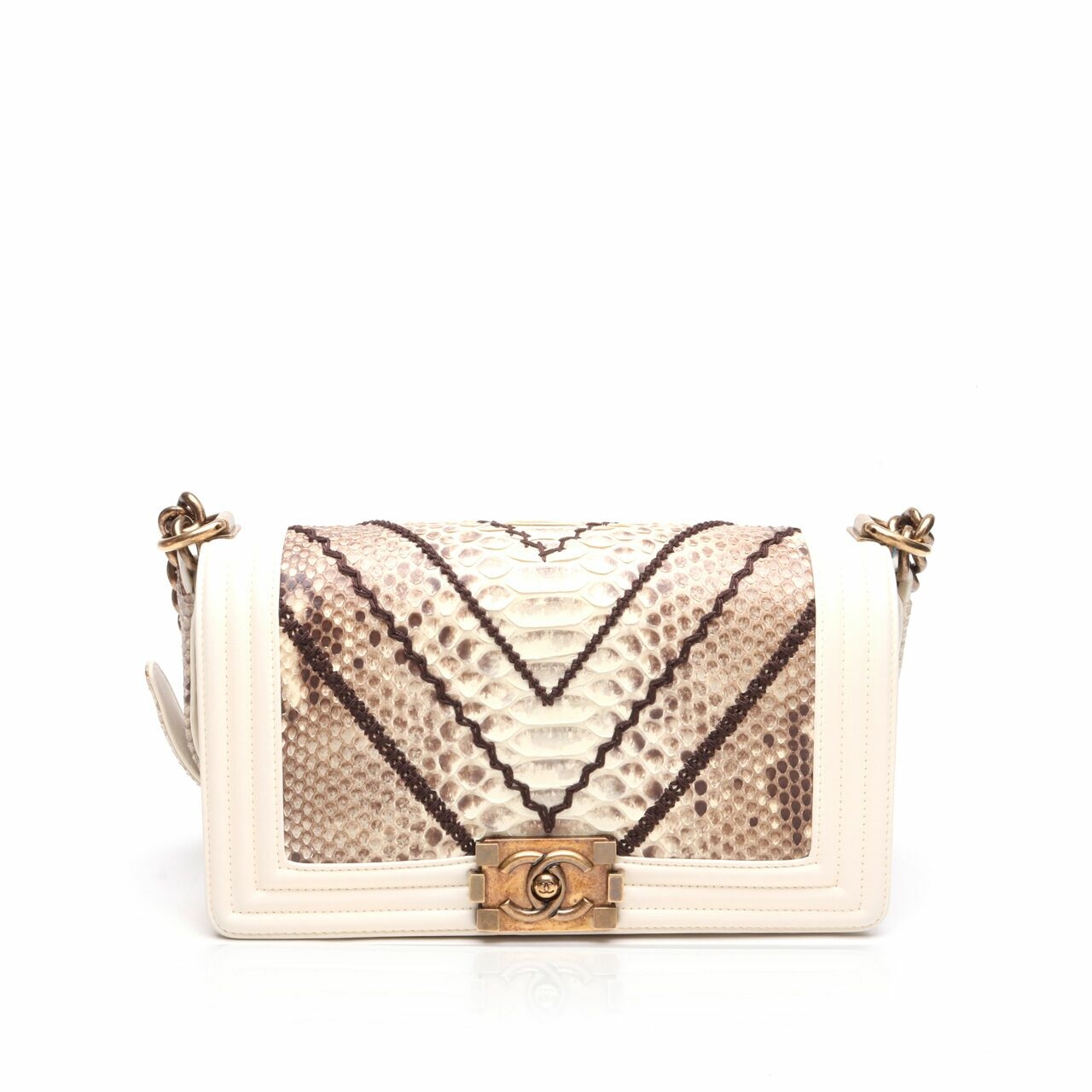 Chanel Snakeskin Medium Boy Ivory White #21 Shoulder Bag