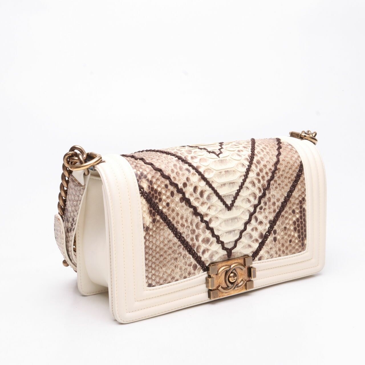 Chanel Snakeskin Medium Boy Ivory White #21 Shoulder Bag