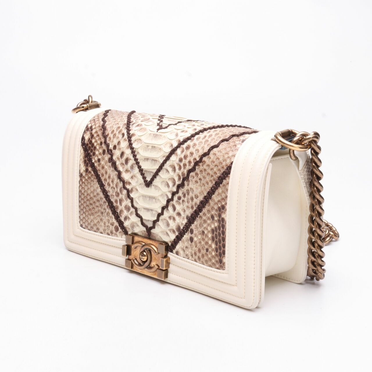 Chanel Snakeskin Medium Boy Ivory White #21 Shoulder Bag