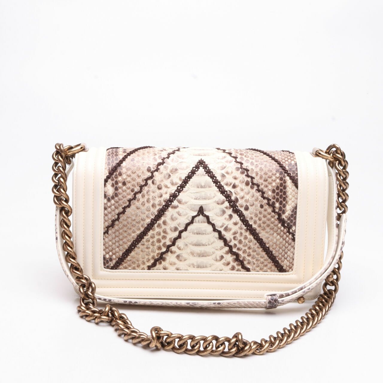 Chanel Snakeskin Medium Boy Ivory White #21 Shoulder Bag