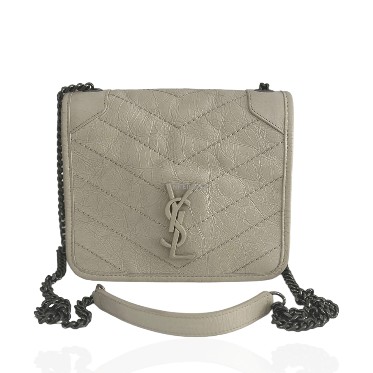 Saint Laurent Niki Mini Ivory Crinkled Calfskin Sling Bag