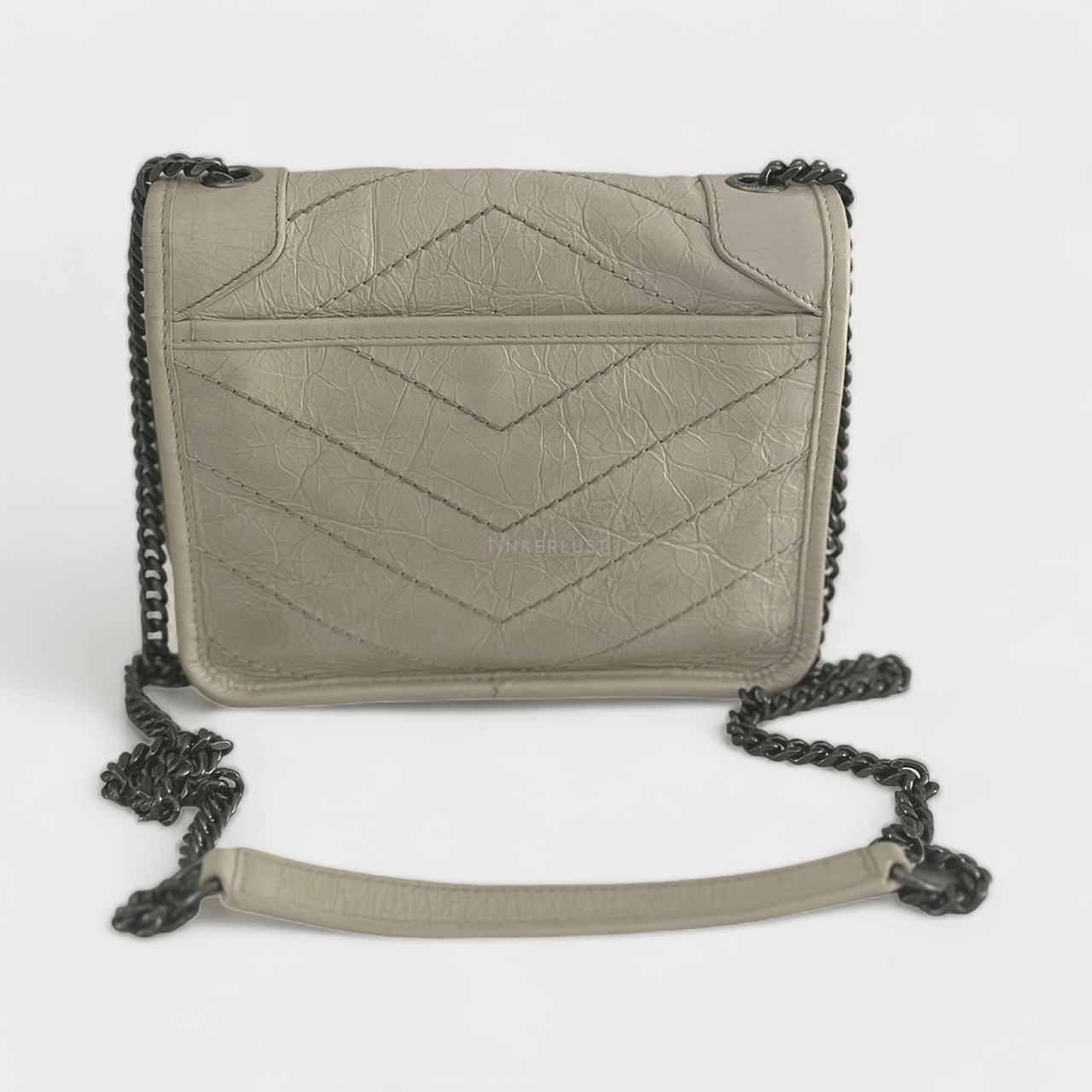 Saint Laurent Niki Mini Ivory Crinkled Calfskin Sling Bag