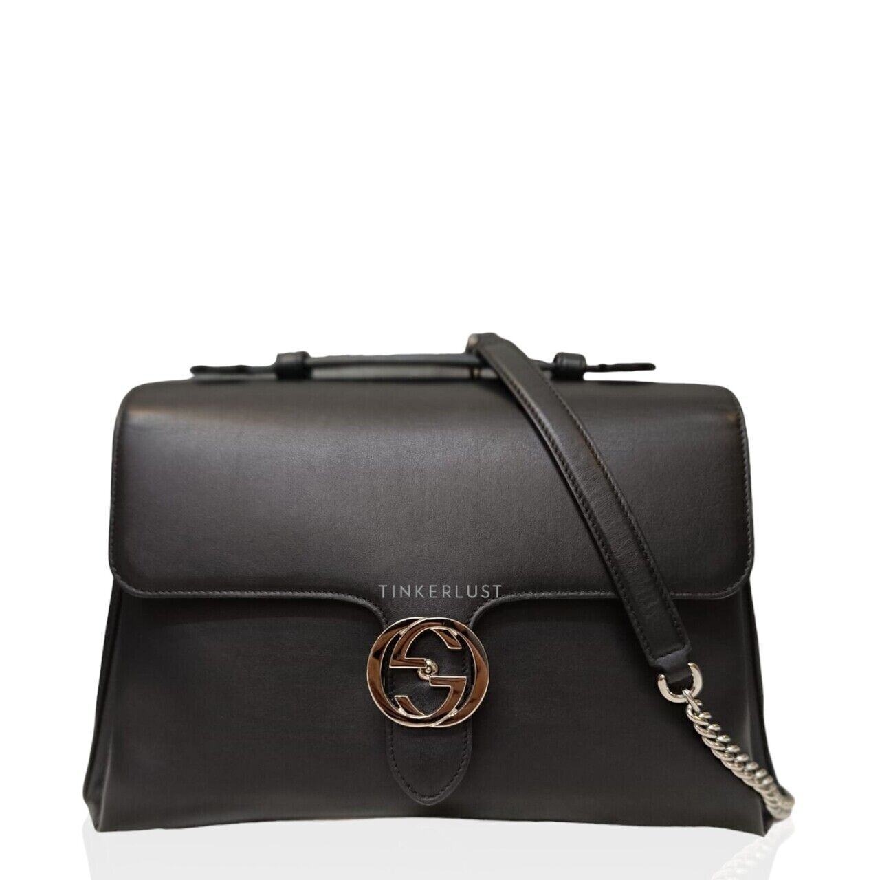 Gucci Interlocking Top Handle Large Black Satchel Bag