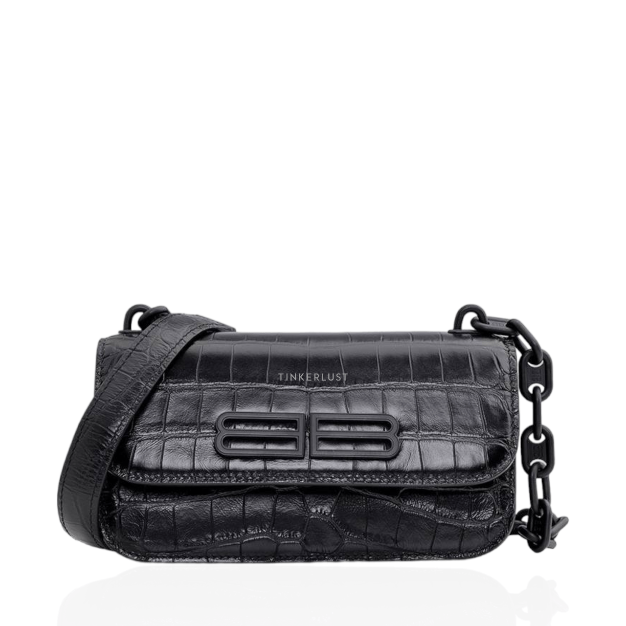 Balenciaga XS Gossip Crocodile Printed in Black Leather Sling Bag