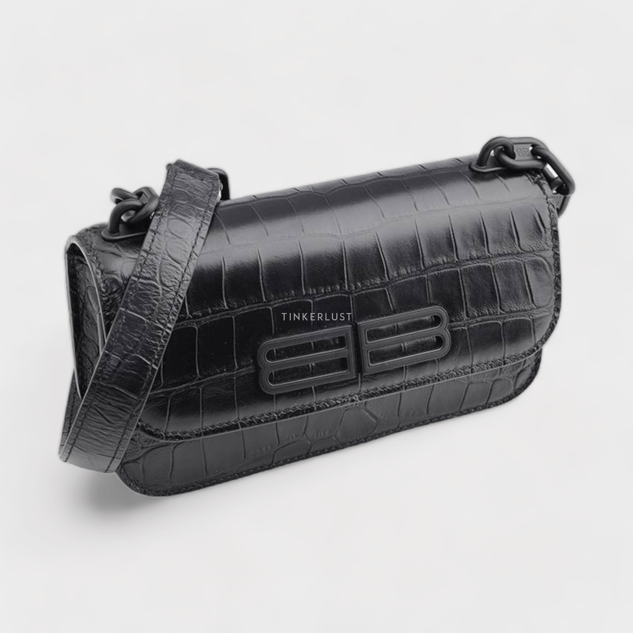 Balenciaga XS Gossip Crocodile Printed in Black Leather Sling Bag