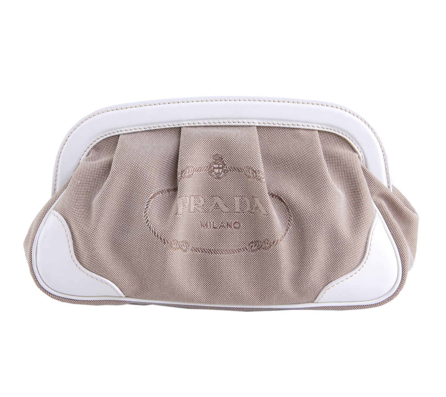 Prada Light Brown And White Logo Jacquard Gangnam Clutch