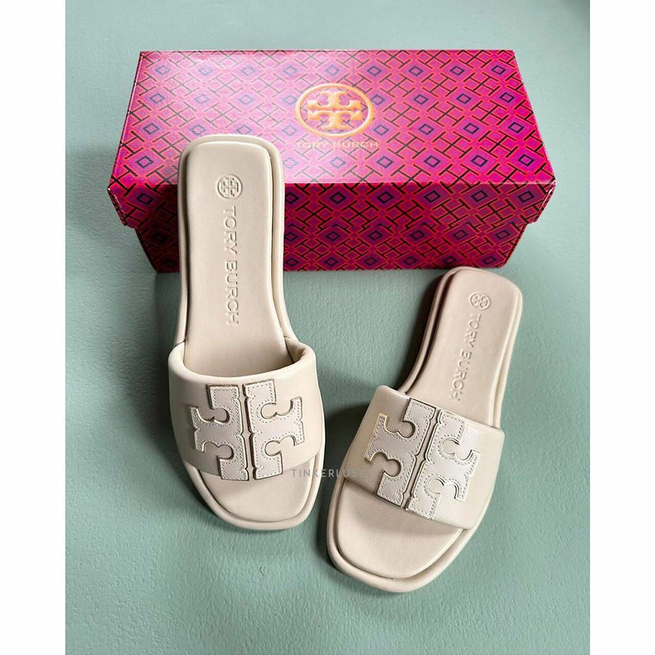 Tory Burch Double T-Sport Leather Slide Sandal Dulce De Leche	