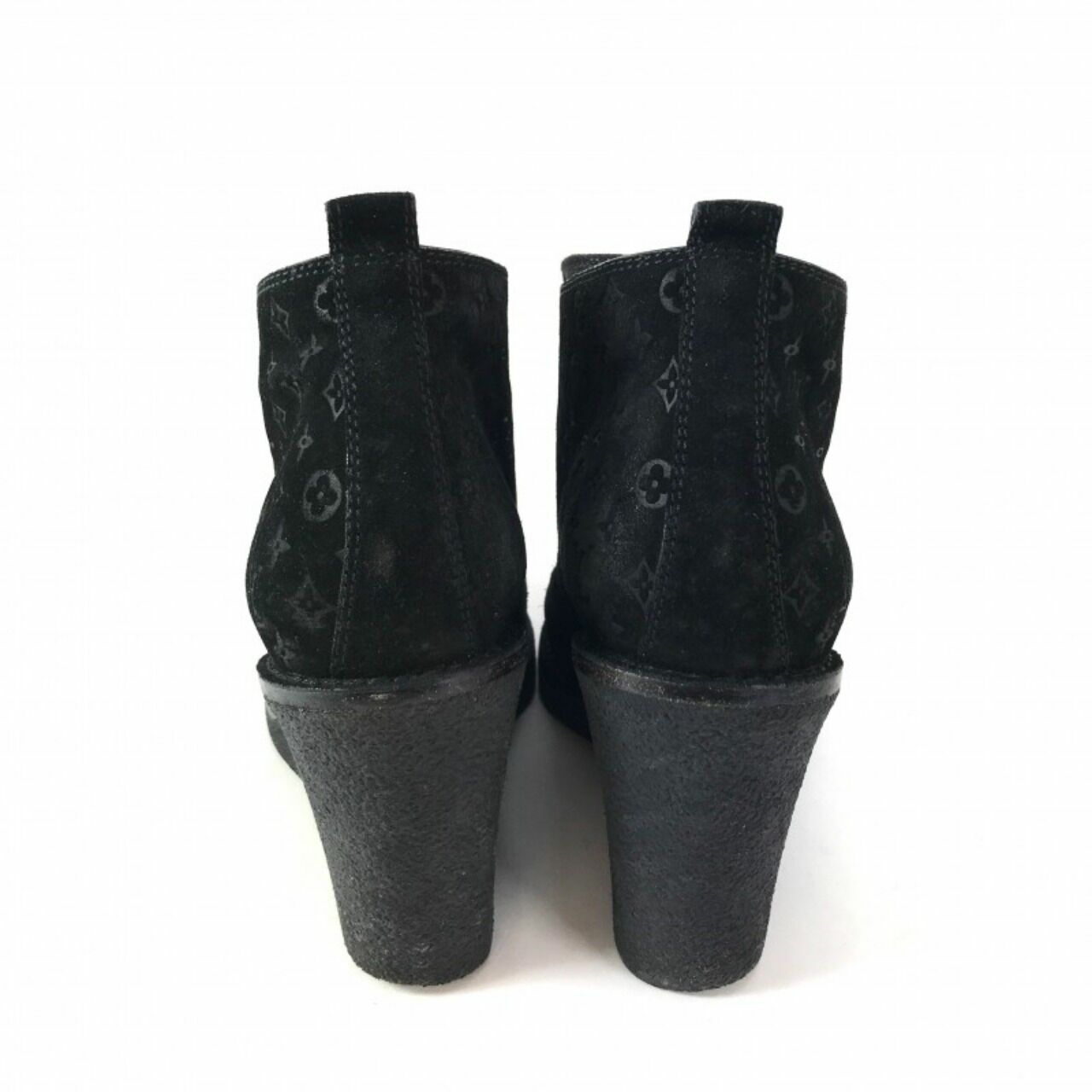 Louis Vuitton Black Monogram Suede Wedge Ankle Boots