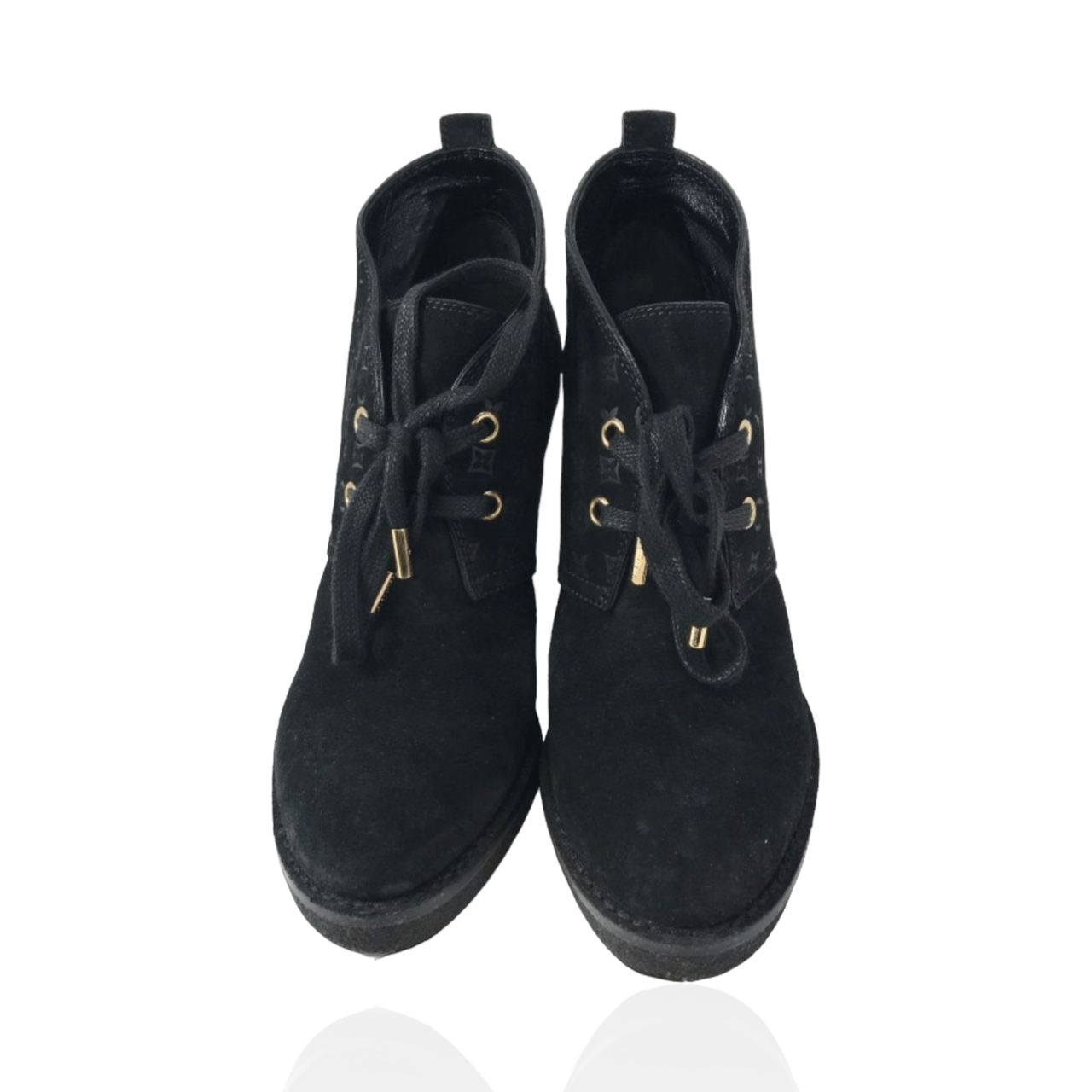 Louis Vuitton Black Monogram Suede Wedge Ankle Boots