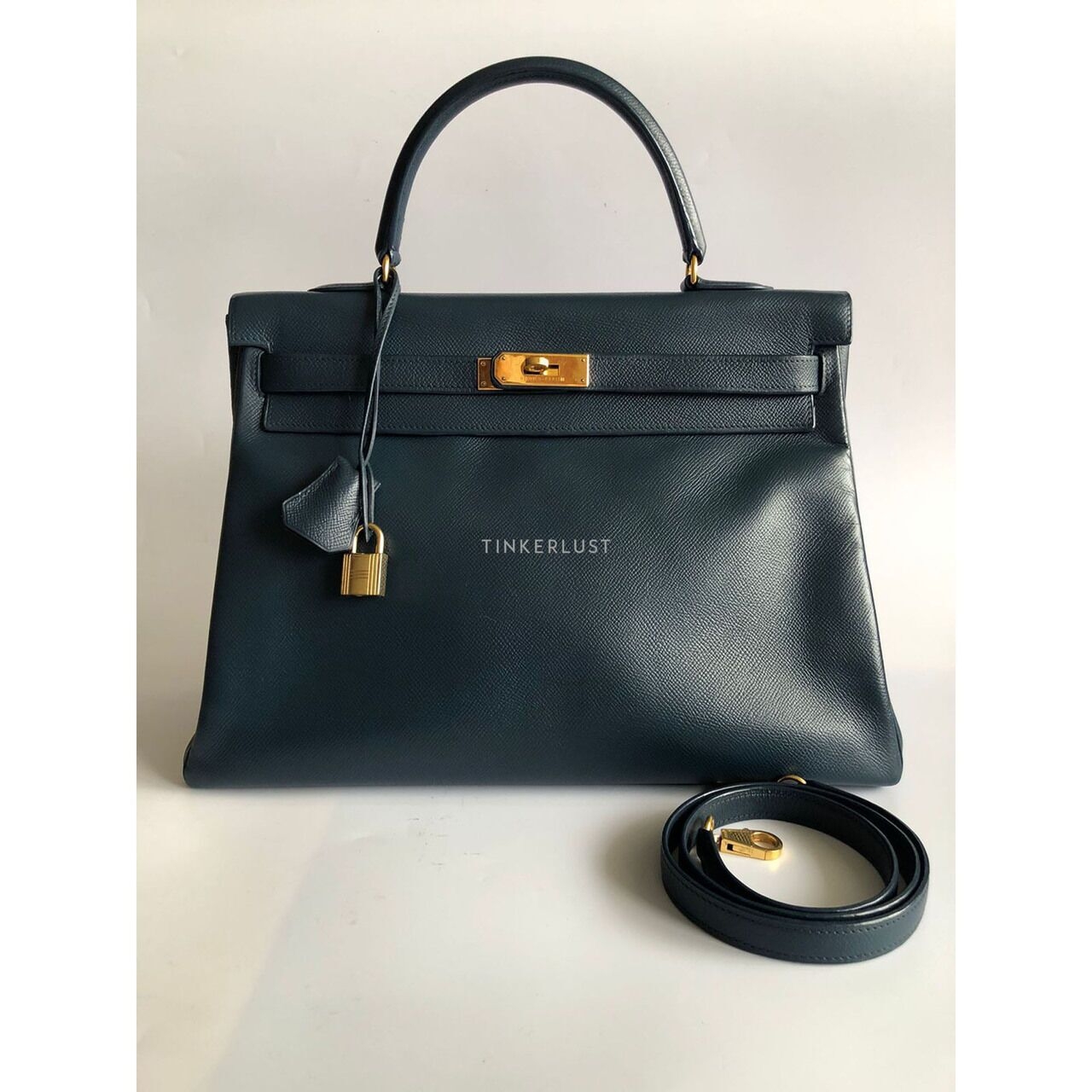 Hermes Kelly 35 Navy Blue #X Circle Satchel