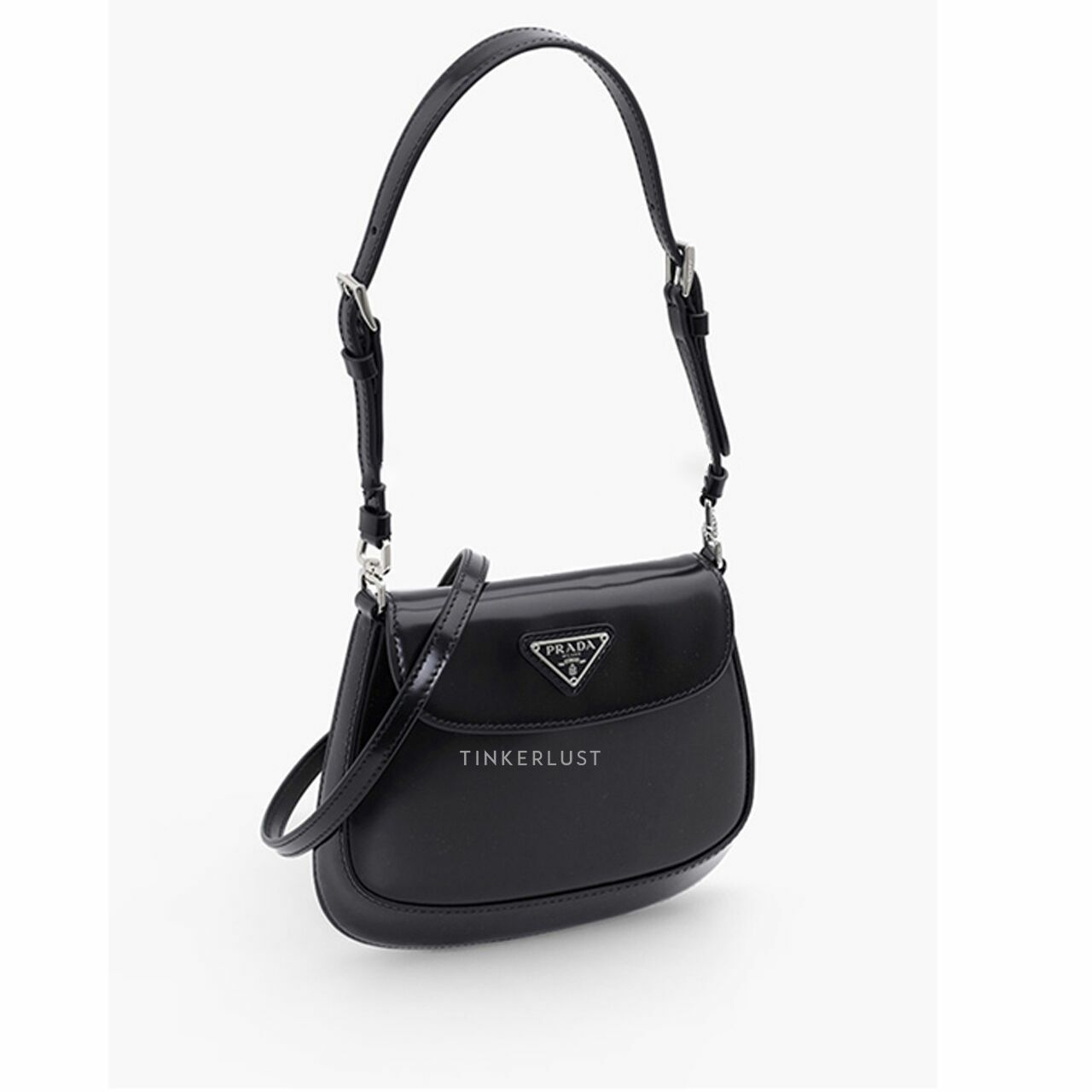 PRADA Cleo Flap Shoulder Bag in Black Brushed Leather