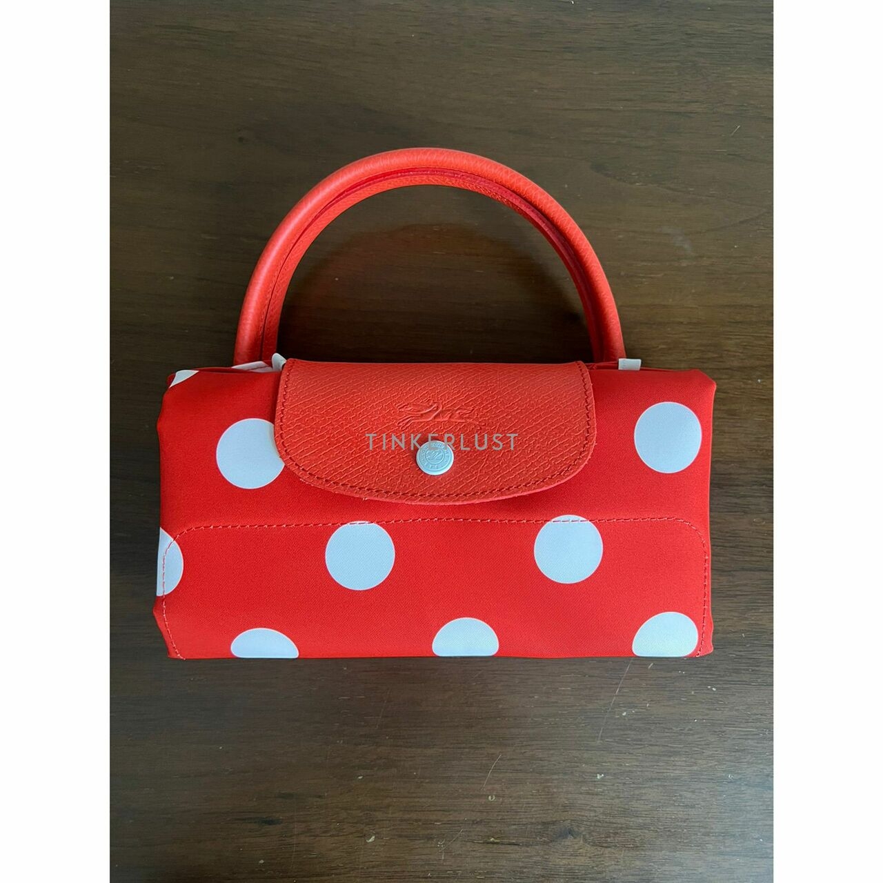 Longchamp Le Pliage Orange Polka Dot Tote Bag