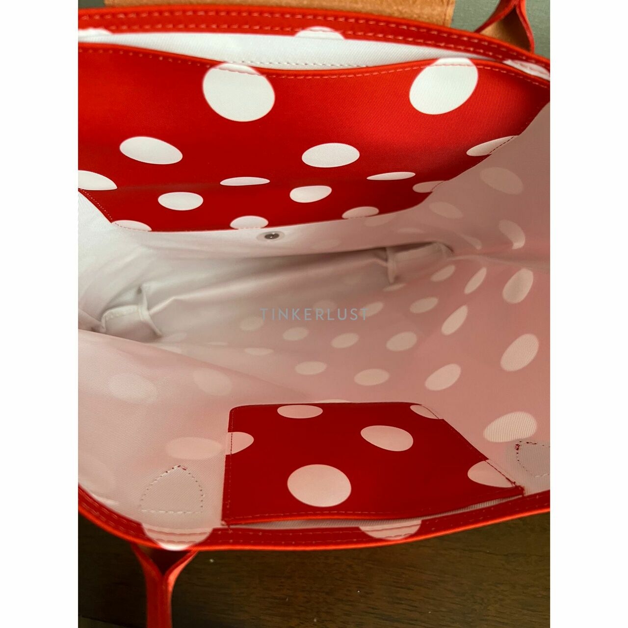 Longchamp Le Pliage Orange Polka Dot Tote Bag