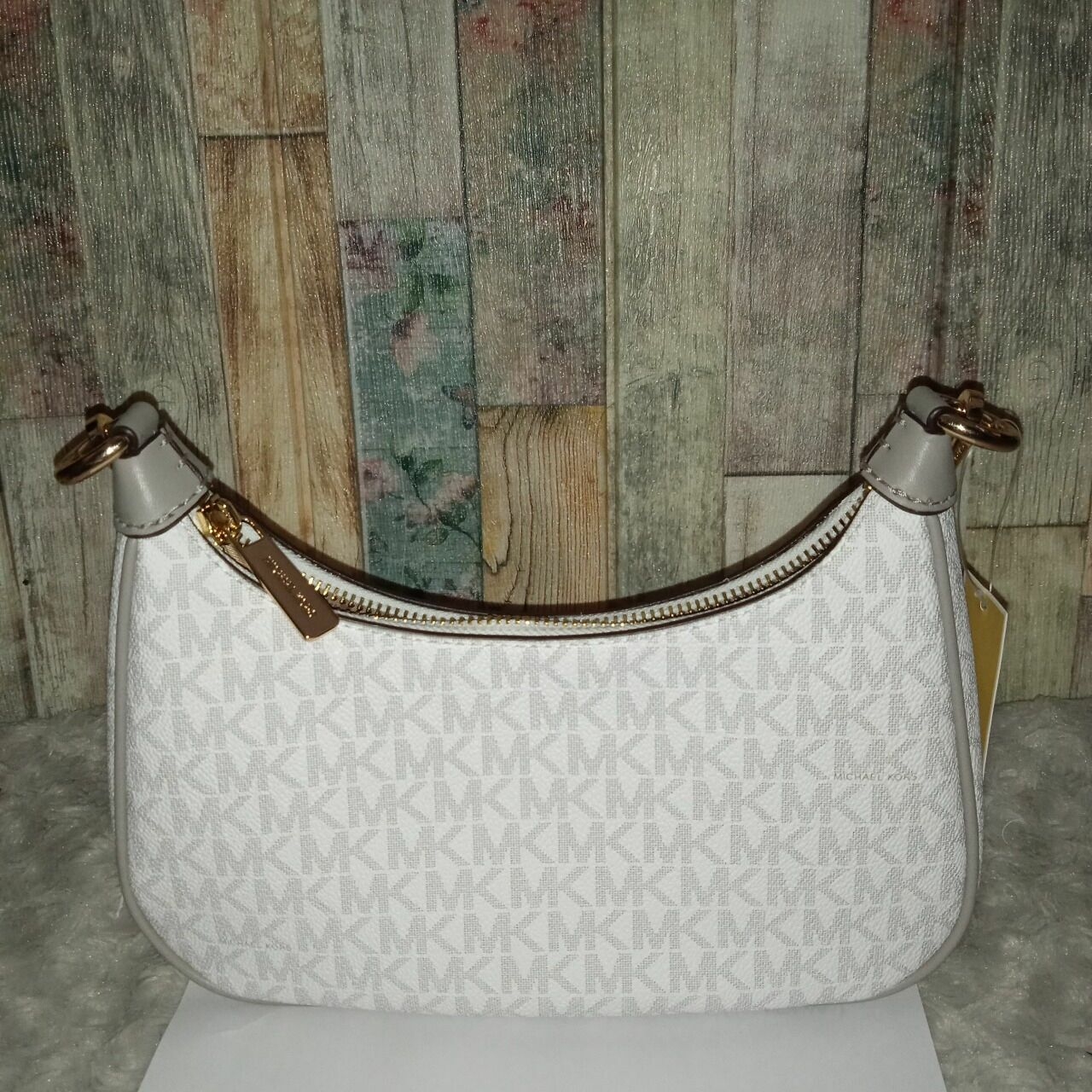 Michael Kors Signature Cora Medium Zip Pouchette Bag Bright White