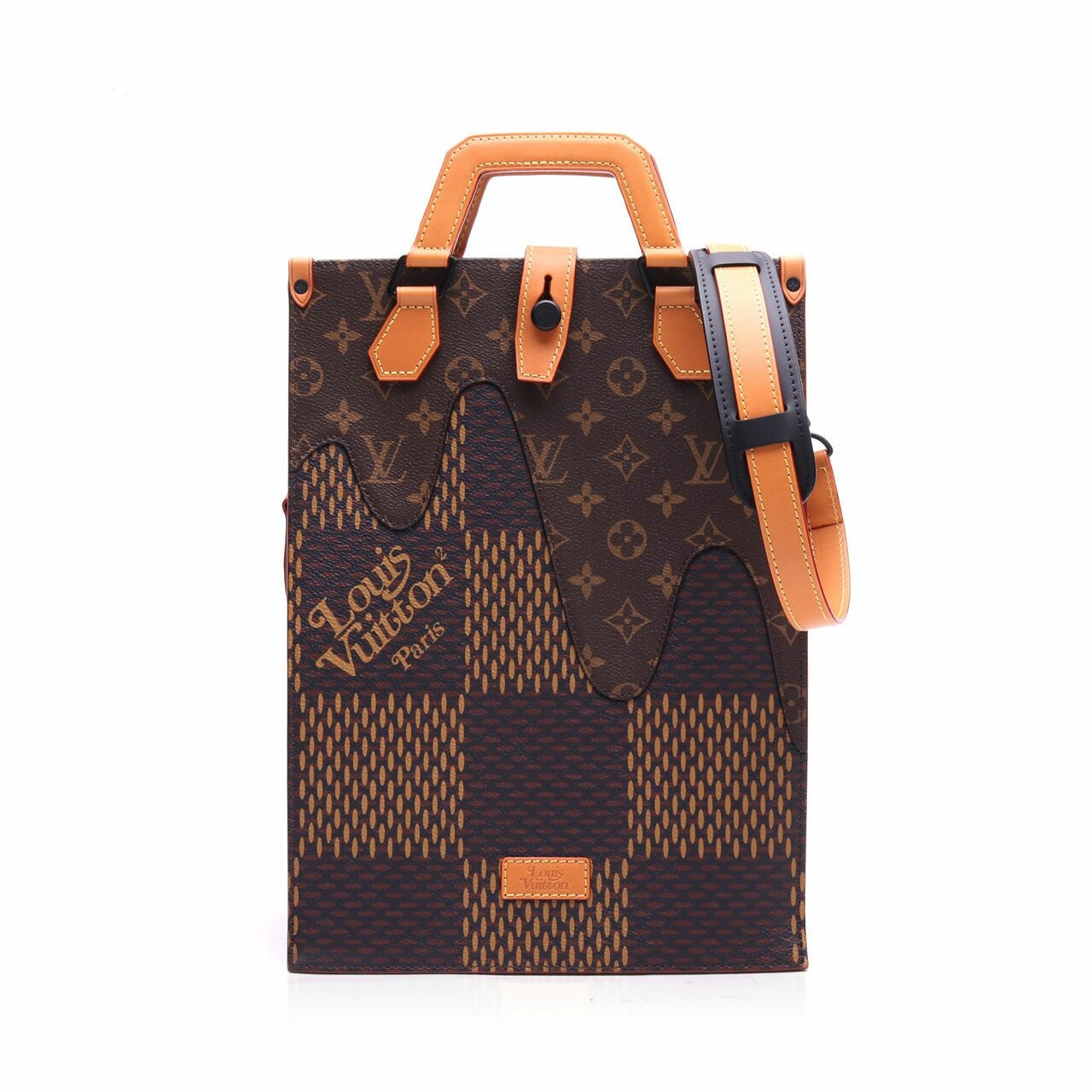 Louis Vuitton Sac Plat Nigo Mini Giant Wave Monogram Damier Ebene Drip Brown Canvas Tote Bag