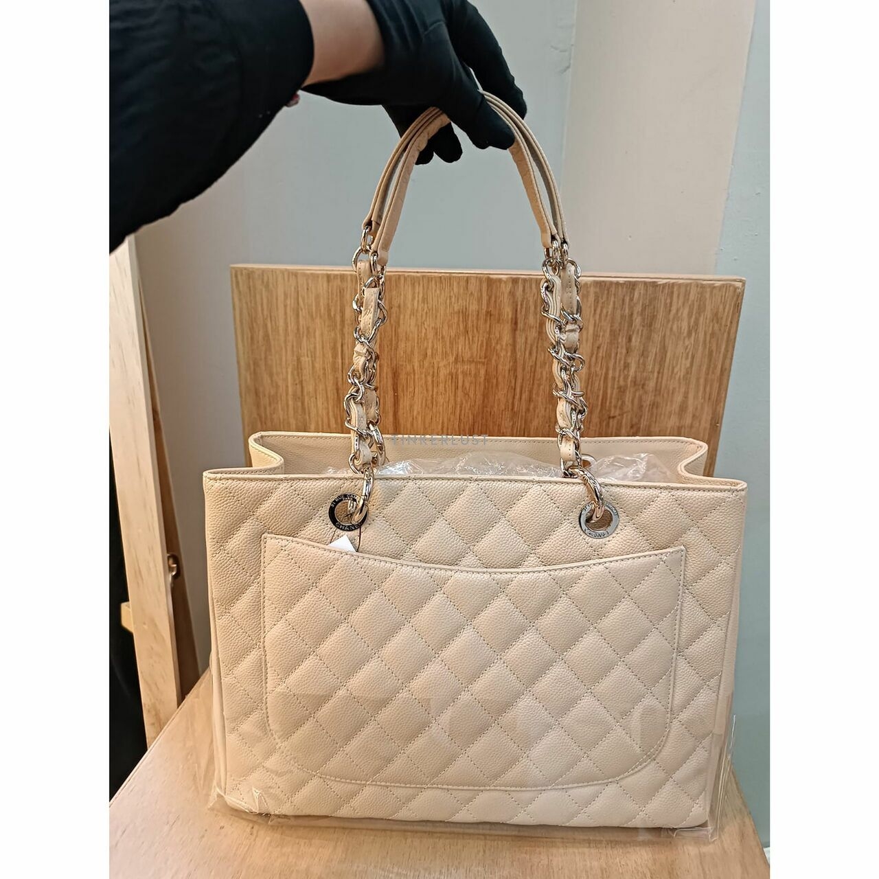 Chanel GST Grand Shopping Tote Beige Caviar Quilted Tote Bag