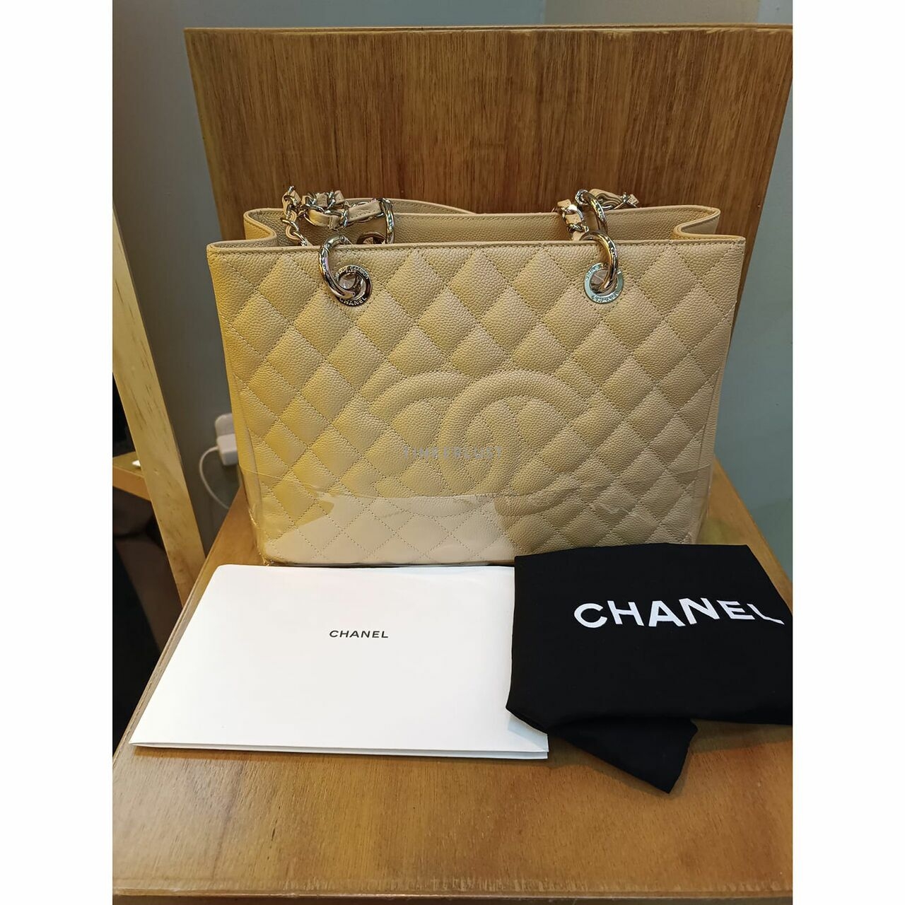 Chanel GST Grand Shopping Tote Beige Caviar Quilted Tote Bag