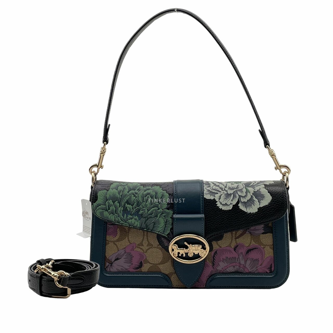 Coach 6020 Georgie Shoulder Bag in Signature Canvas with Kaffe Fassett Print Black Green Multi